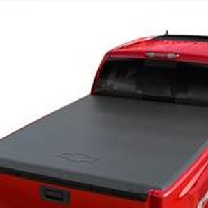 GM Short Box Soft Roll-Up Tonneau Cover in Black with Bowtie Logo 22889314