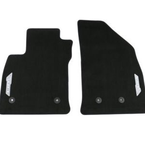 GM First-and Second-Row Premium Carpeted Floor Mats in Jet Black with Blue Stitching and Volt Script 23333664