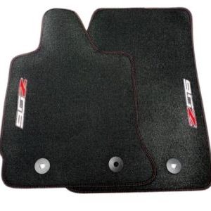 GM First-Row Premium Carpeted Floor Mats in Jet Black with Adrenaline Red Stitching and Z06 Logo 23476289