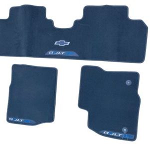 GM First- and Second-Row Premium Carpeted Floor Mats in Dark Galvanized with Bowtie Logo and Bolt EV Script 42498172