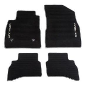 GM First-and Second-Row Premium Carpeted Floor Mats in Jet Black with Medium Ash Gray Binding and Chevrolet Script for AWD Models 42669375