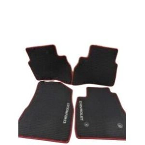 GM First-and Second-Row Premium Carpeted Floor Mats in Jet Black with Racer Red Binding and Chevrolet Script for AWD Models 42737463