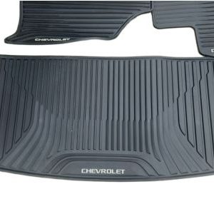 GM First-, Second- and Third-Row Carpeted Floor Mats in Jet Black for Models with Second-Row Captain's Chairs 84501543